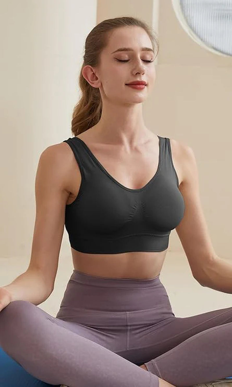 Sport Bras Seamless Wire-Free Light Support Tank Sports Yoga Sleep Bra 3 Pack US