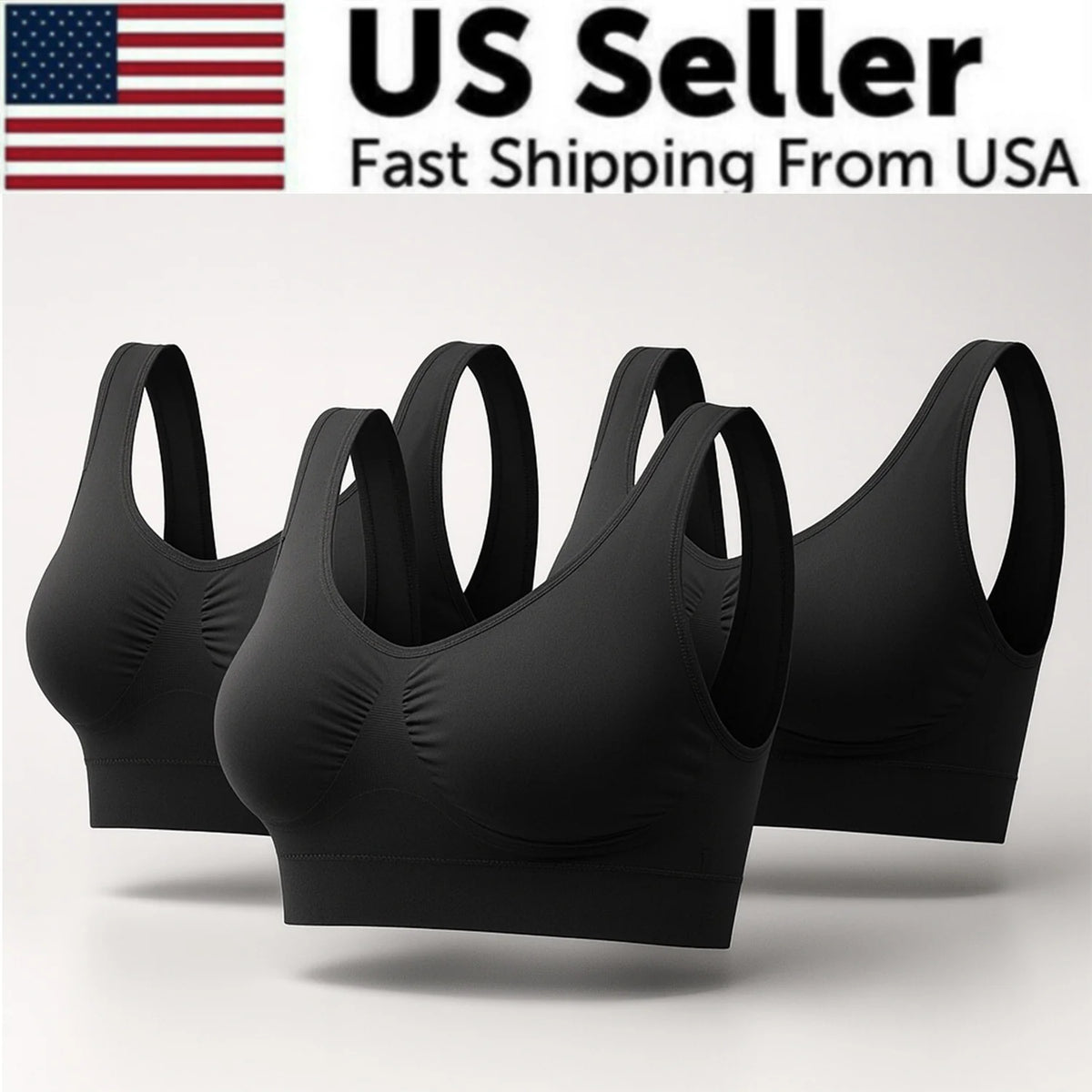 Sport Bras Seamless Wire-Free Light Support Tank Sports Yoga Sleep Bra 3 Pack US