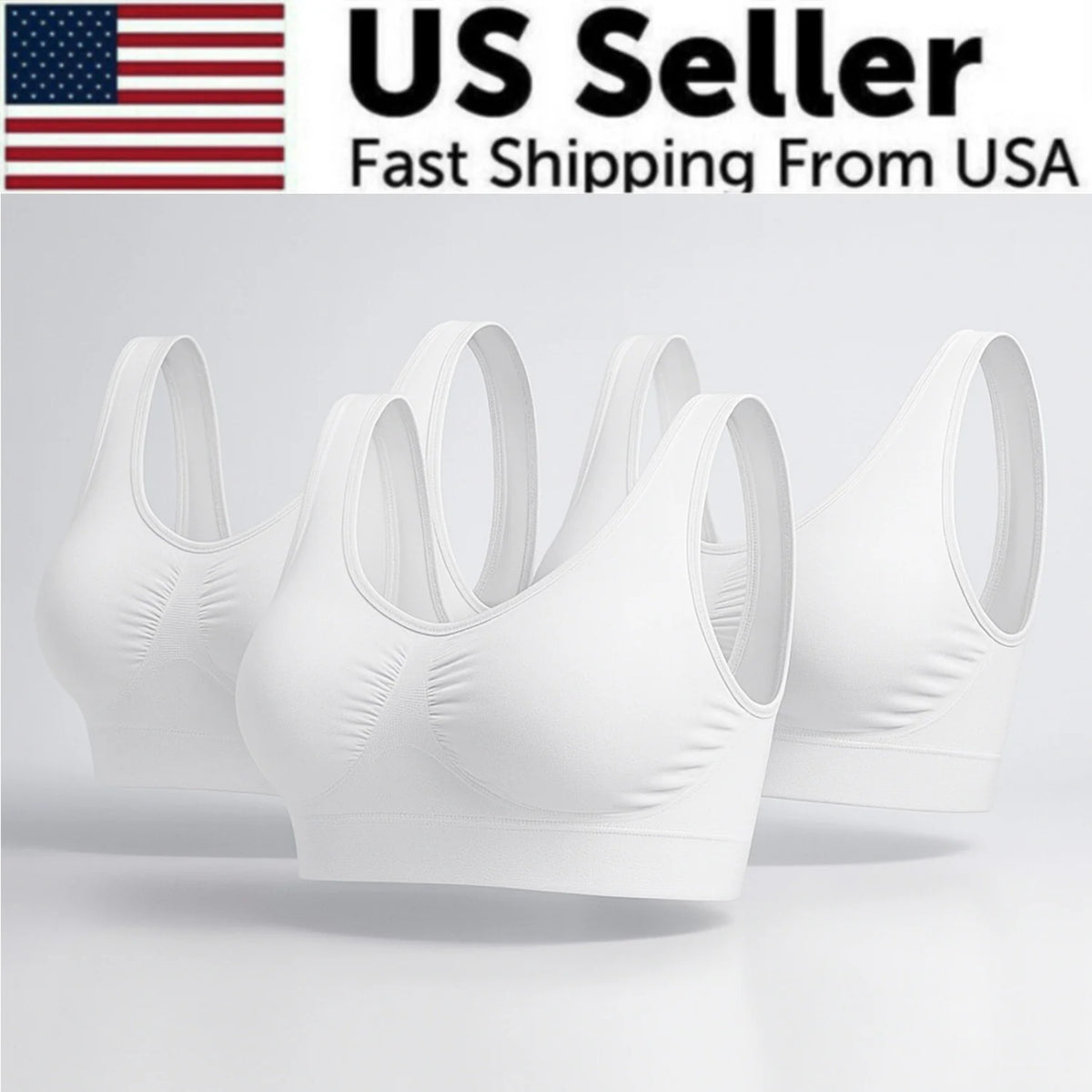Sport Bras Seamless Wire-Free Light Support Tank Sports Yoga Sleep Bra 3 Pack US