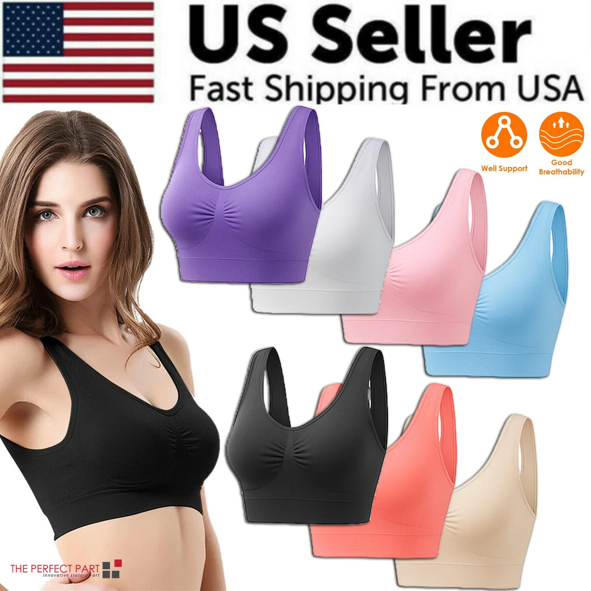 Sport Bras Seamless Wire-Free Light Support Tank Sports Yoga Sleep Bra 3 Pack US