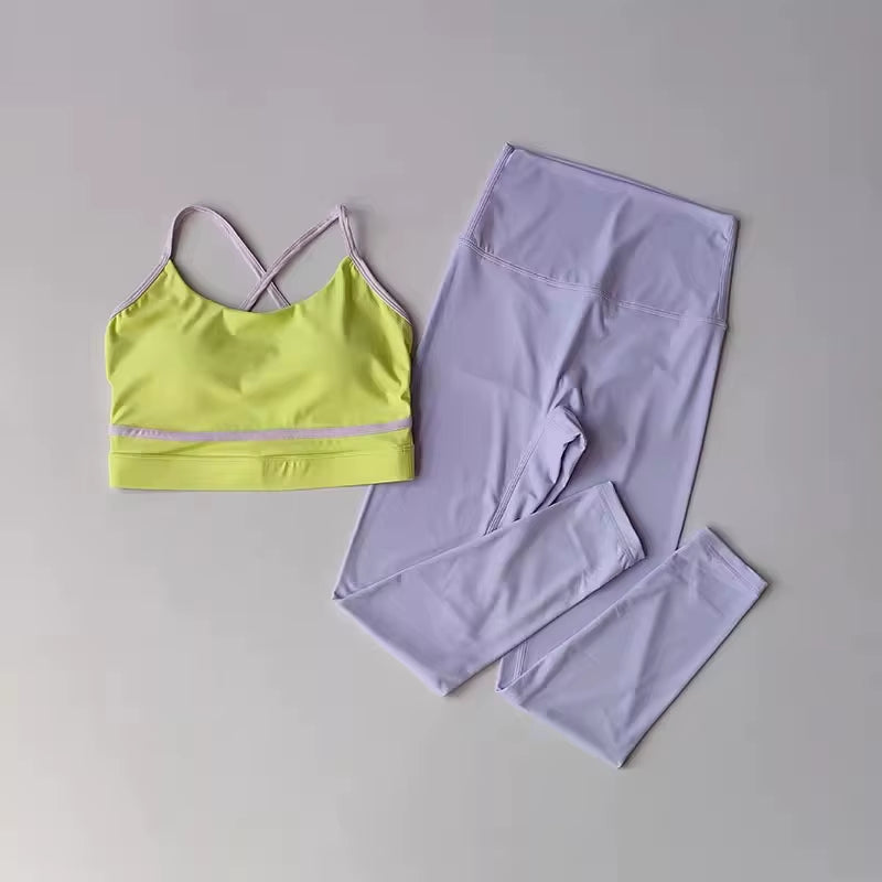 Women'S Yoga Set Workout Set 2 Piece High Waist Yoga Leggings Sports Bra Gym Suit Activewear Sports Fitness Set Sports Suit