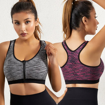 Women Sports Bra Front Zipper Sports Bra Breathable Shock-proof Underwear High Impact Yoga Bra Running Vest Fitness Workout Tops
