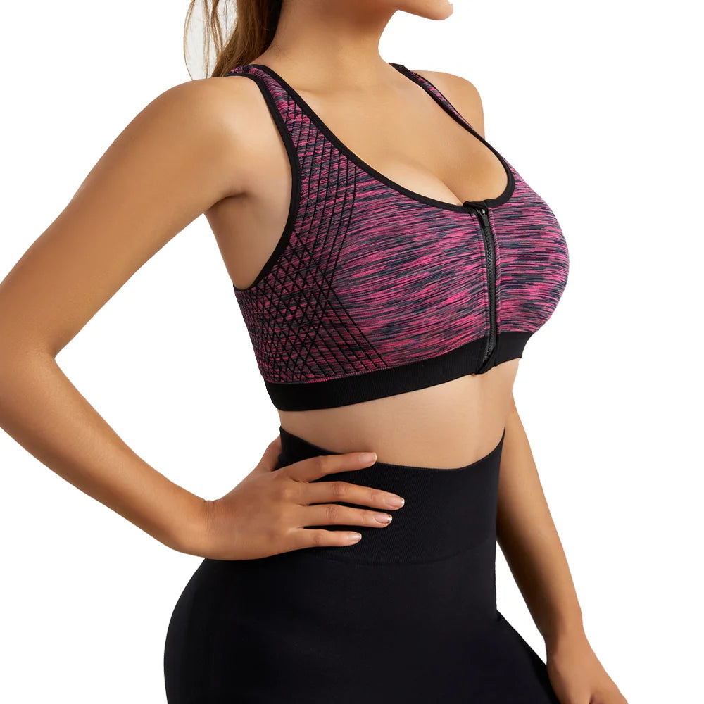 Women Sports Bra Front Zipper Sports Bra Breathable Shock-proof Underwear High Impact Yoga Bra Running Vest Fitness Workout Tops