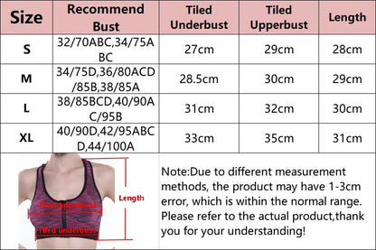 Women Sports Bra Front Zipper Sports Bra Breathable Shock-proof Underwear High Impact Yoga Bra Running Vest Fitness Workout Tops