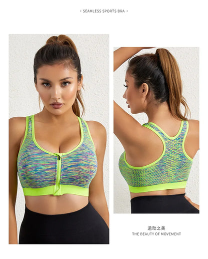 Women Sports Bra Front Zipper Sports Bra Breathable Shock-proof Underwear High Impact Yoga Bra Running Vest Fitness Workout Tops