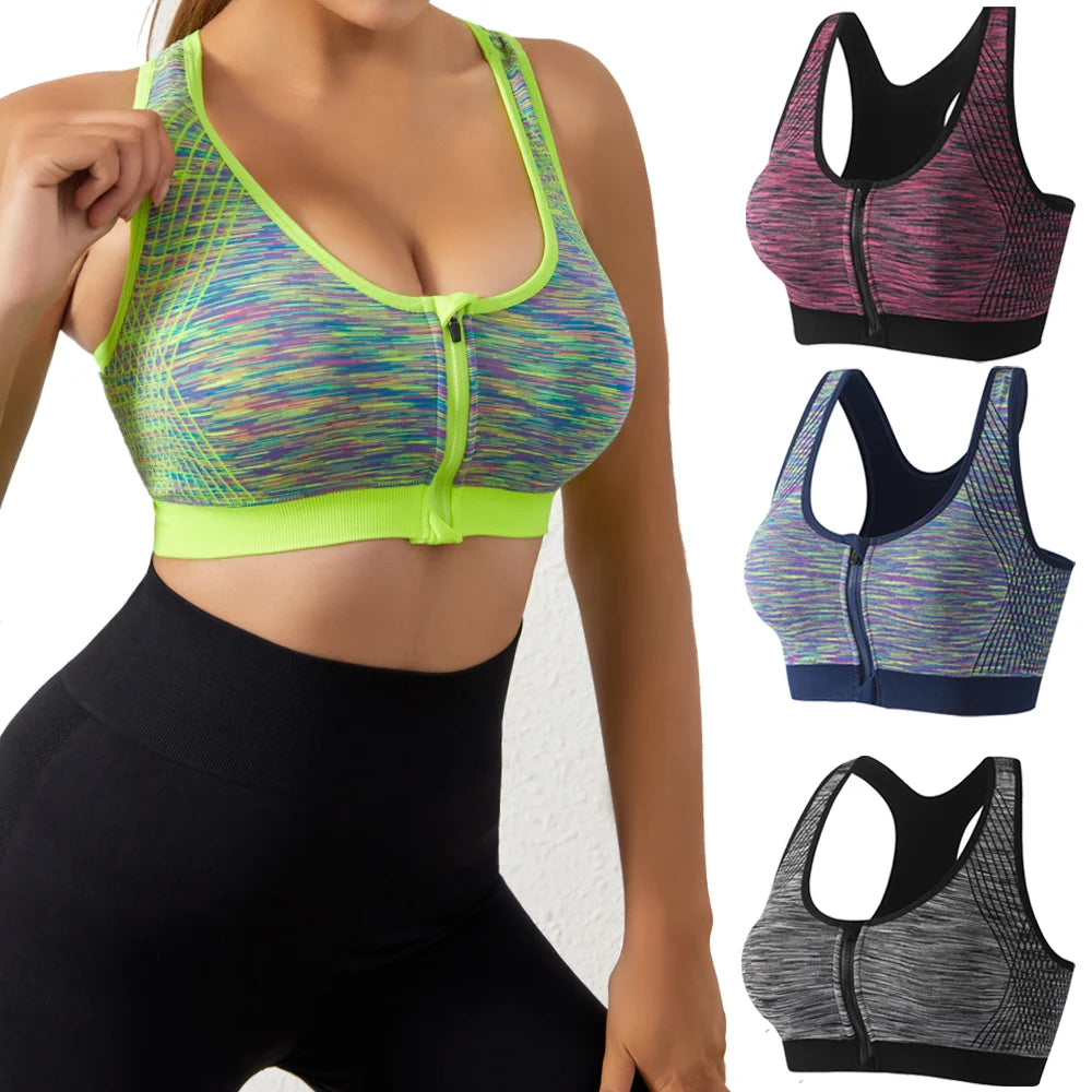 Women Sports Bra Front Zipper Sports Bra Breathable Shock-proof Underwear High Impact Yoga Bra Running Vest Fitness Workout Tops