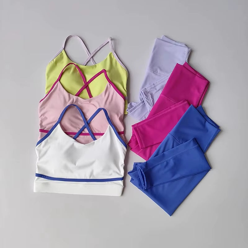 Women'S Yoga Set Workout Set 2 Piece High Waist Yoga Leggings Sports Bra Gym Suit Activewear Sports Fitness Set Sports Suit